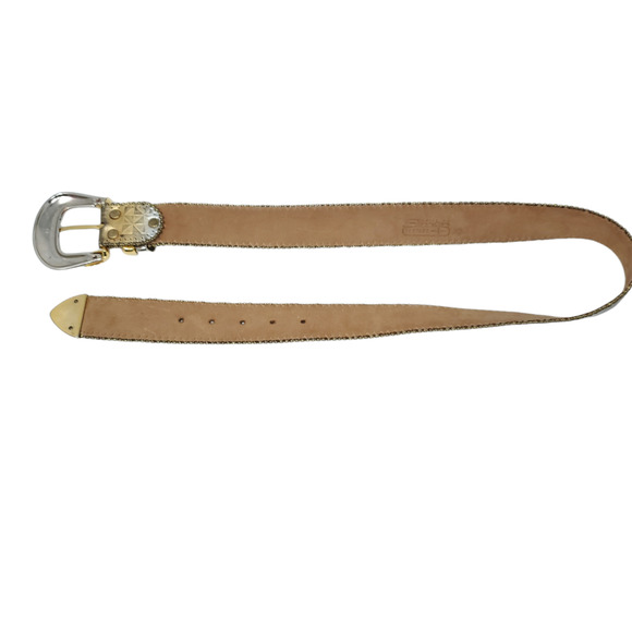 B.B.Simon Debossed Adjustable Belt XL Metallic Leather With Buckle Western - Picture 4 of 10